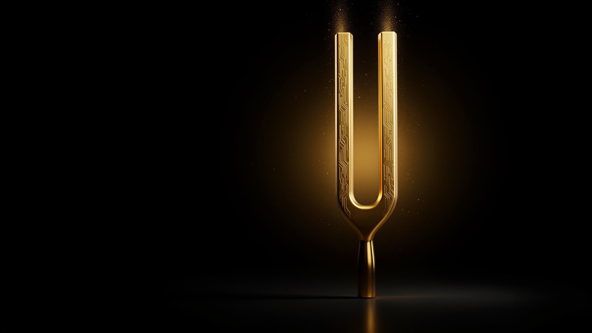 ZeroChain forged gold tuning fork, sovereign blockchain hero