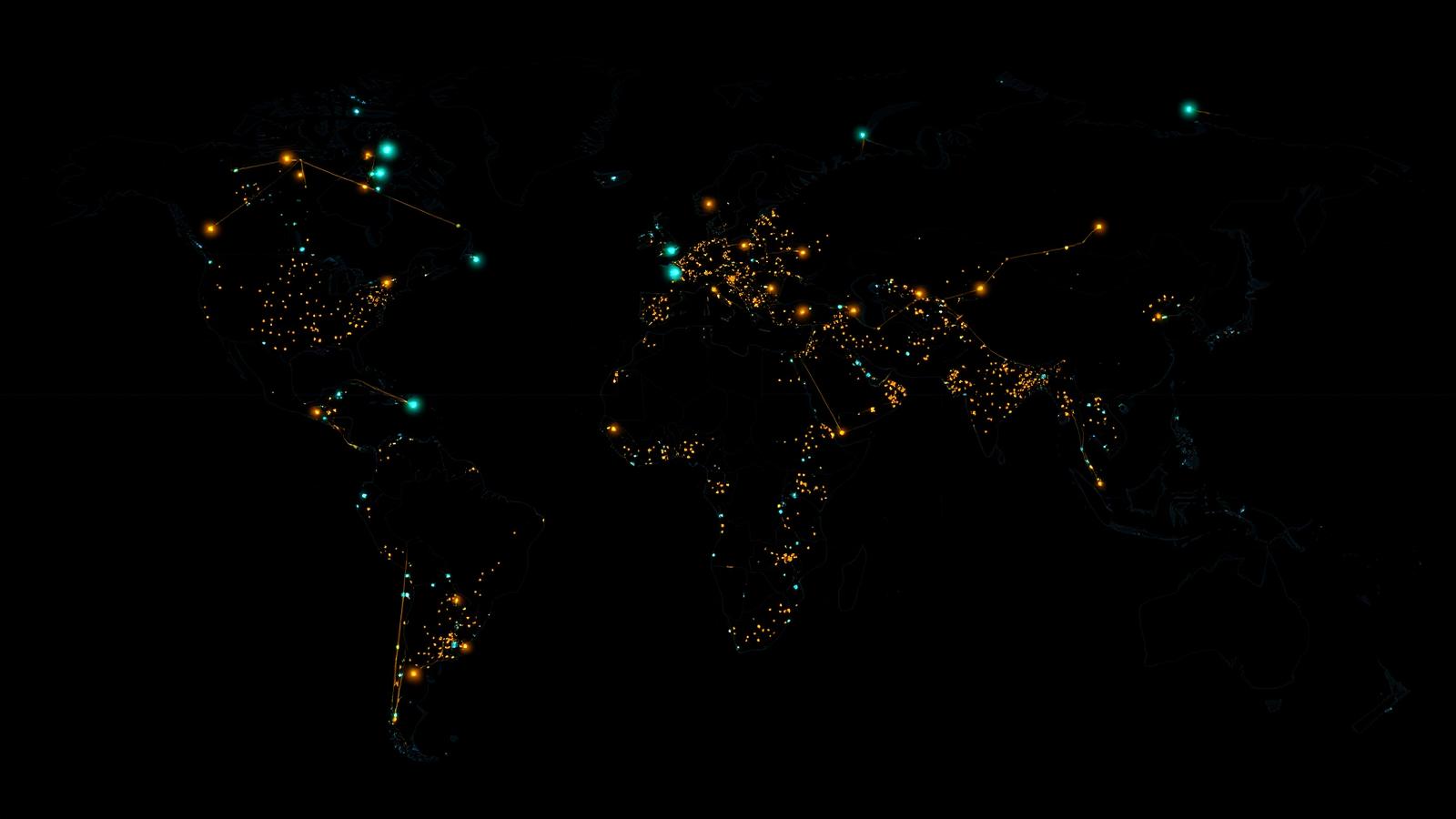 Global micro-transaction map firing across continents
